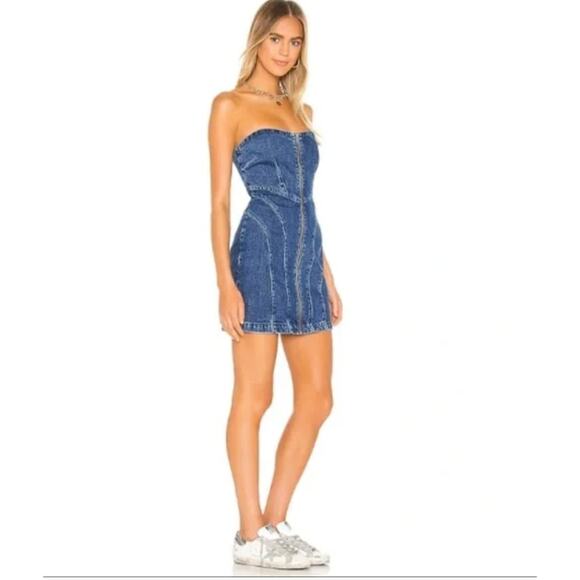 NWT GRLFRND Isabella Strapless Denim Jean Mini Dress Out of Sight Wash Cotton M - Picture 1 of 9